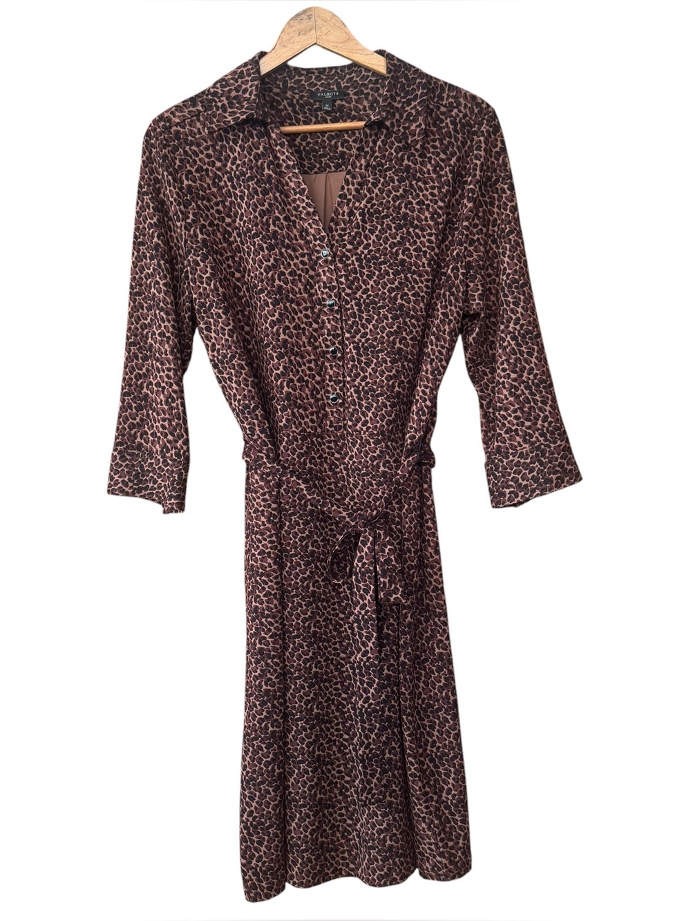 Talbots Woman Leopard Cheetah Print Jersey Knit Shirt Dress Belted 1X